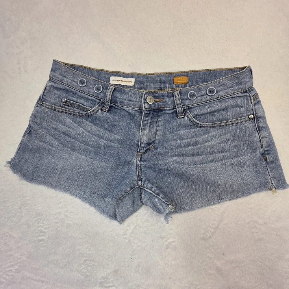 Pilcro Anthropologie Denim Shorts Womens 28 Low Rise Straight Frayed - Picture 1 of 8